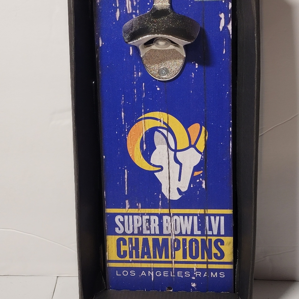 LOS ANGELES RAMS SUPERBOWL CHAMPIONS  BOTTLE OPENER WOOD PLAQUE